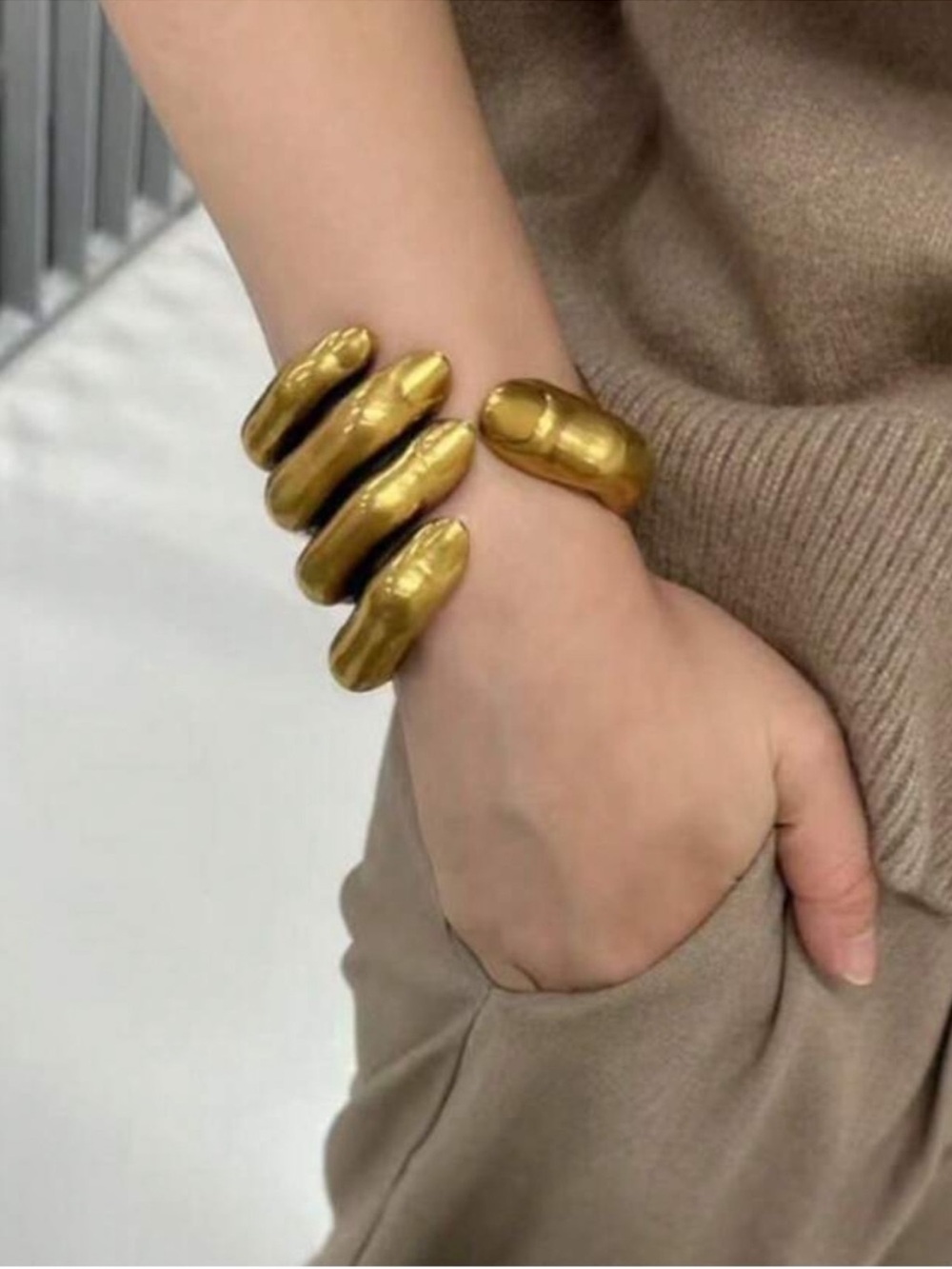 Sculptural Gilded Hand Cuff Bracelet - Picture 3 of 3